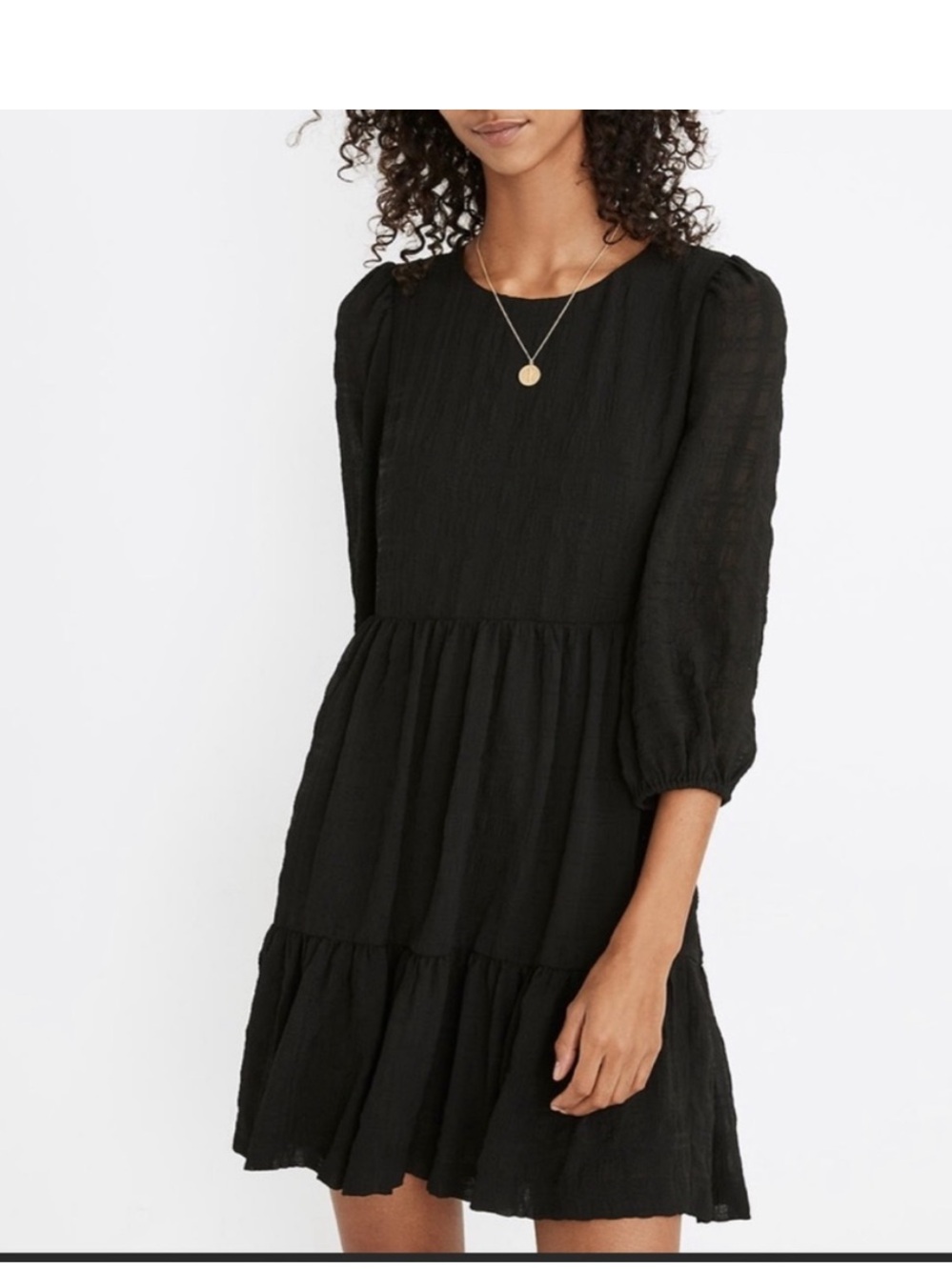 Madewell Puff-Sleeve Ruffle-Hem Mini Dress Womens 8 Black